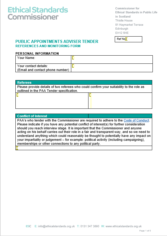 Cover page of references and monitoring form
