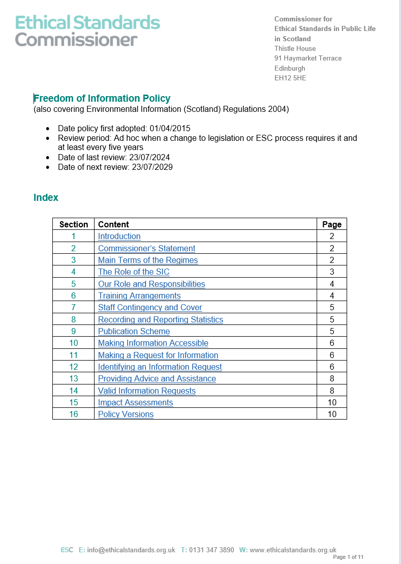 FOI policy cover page