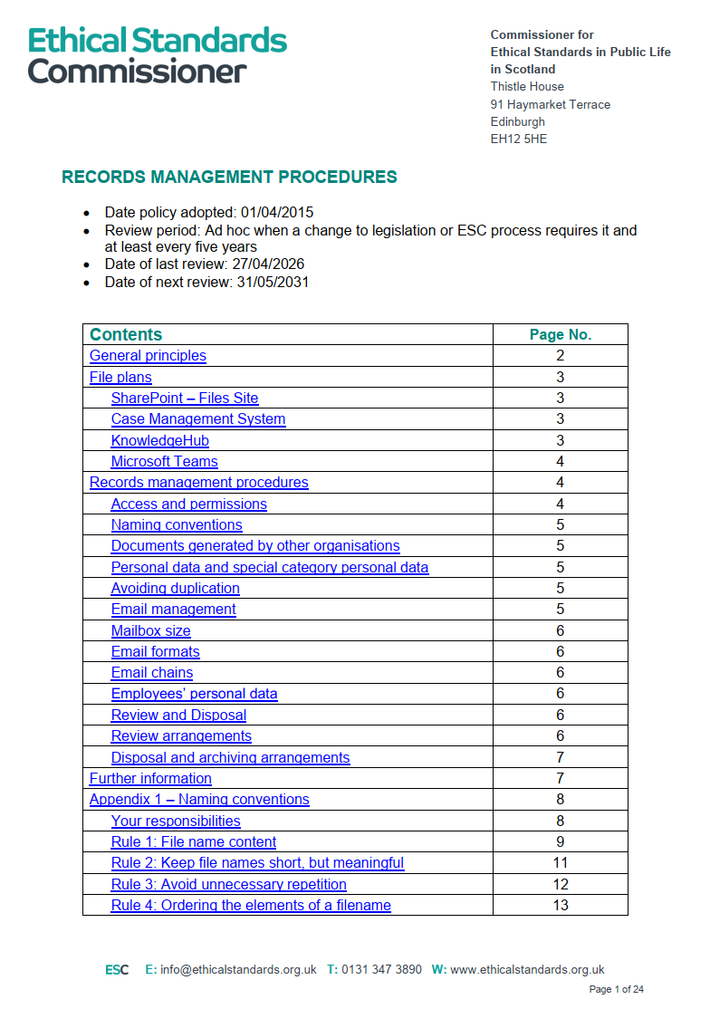 A preview image of the first page of the Records Management Policy