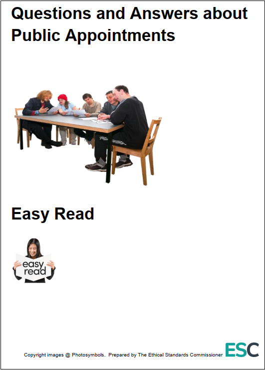 Front cover of easy read Q&A document for regulation of public appointments