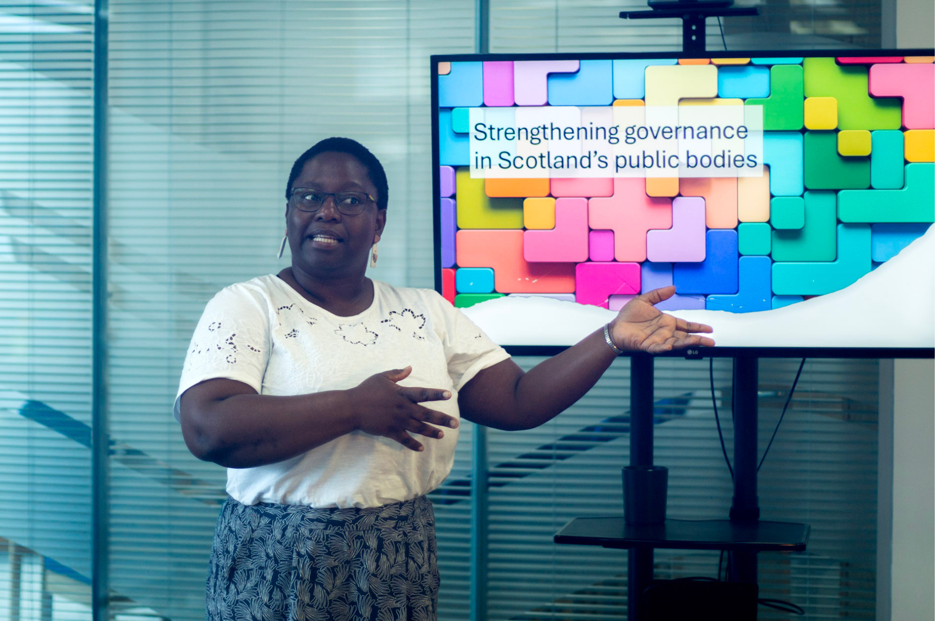 Person presenting how to strengthen governance in Scotland's public bodies